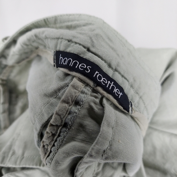 Hannes Roether Linen-Cotton Shorts Women XS Green Shortie Pleated Slash Pockets - Picture 7 of 10